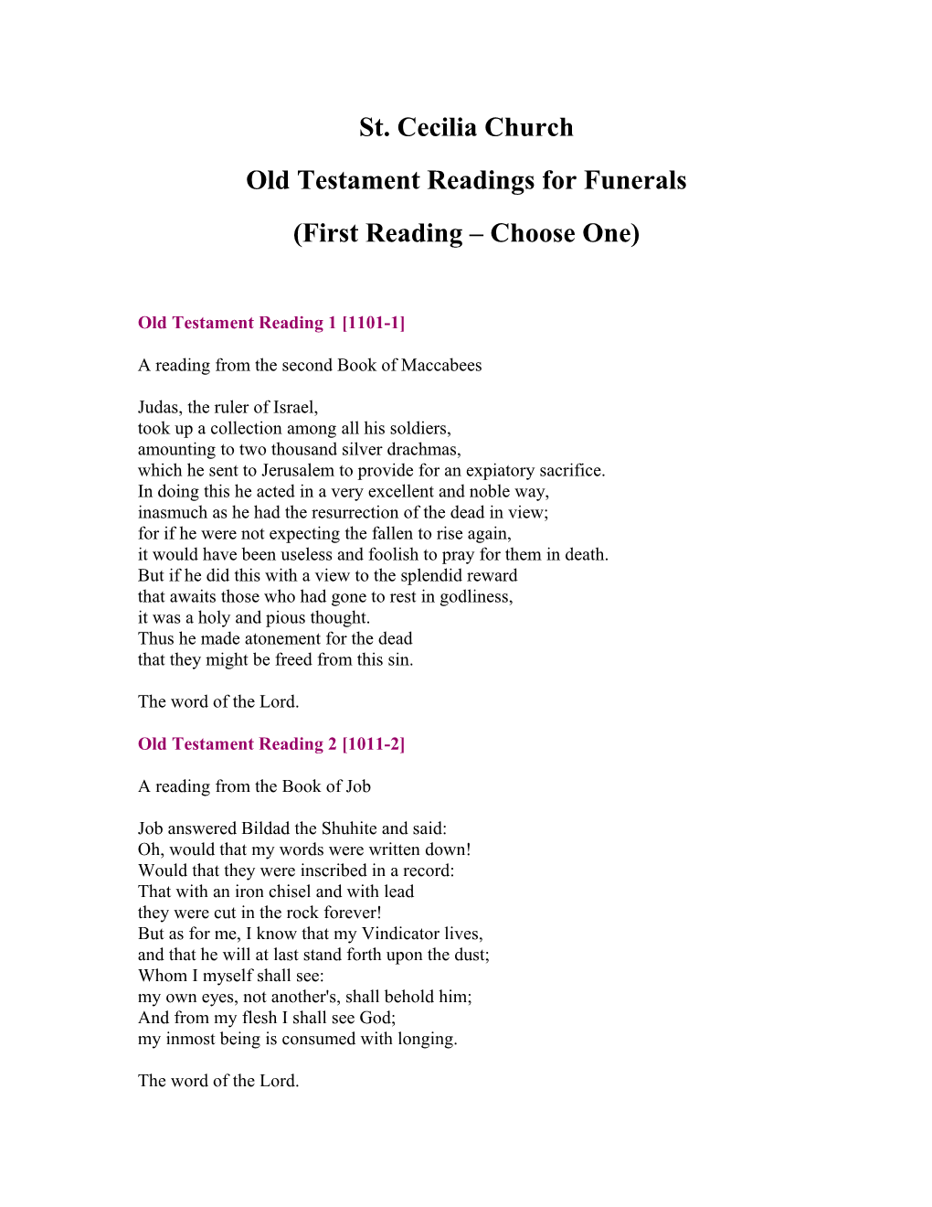 Old Testament Readings for Funerals