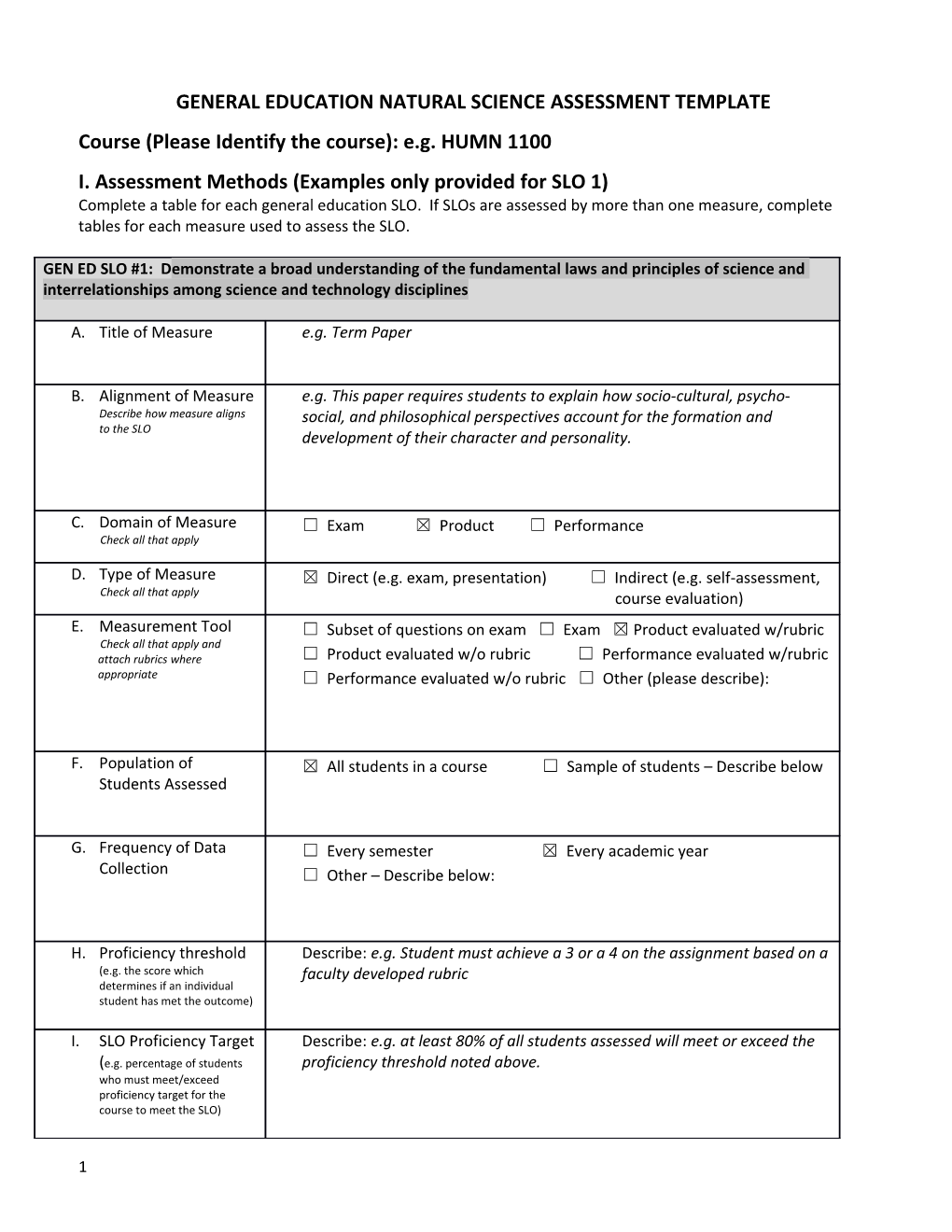 General Education Natural Science Assessment Template