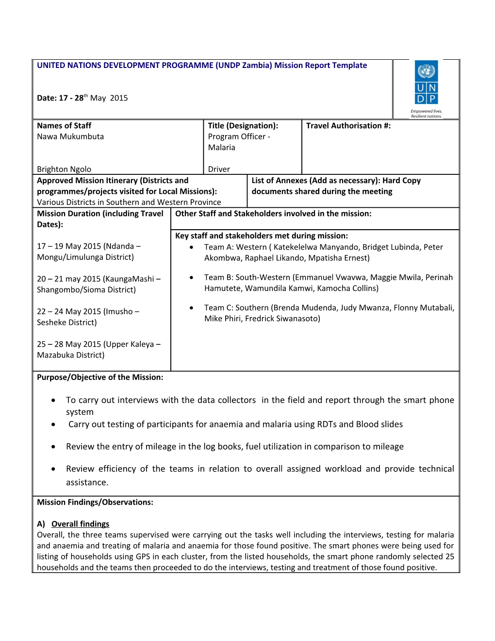 Mission Report Data Collection Monitoring