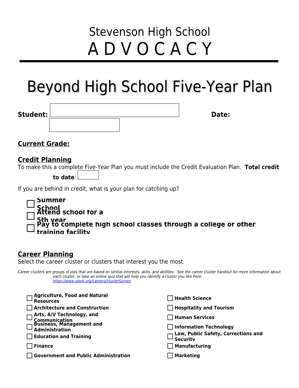 Beyond High School Five-Year Plan