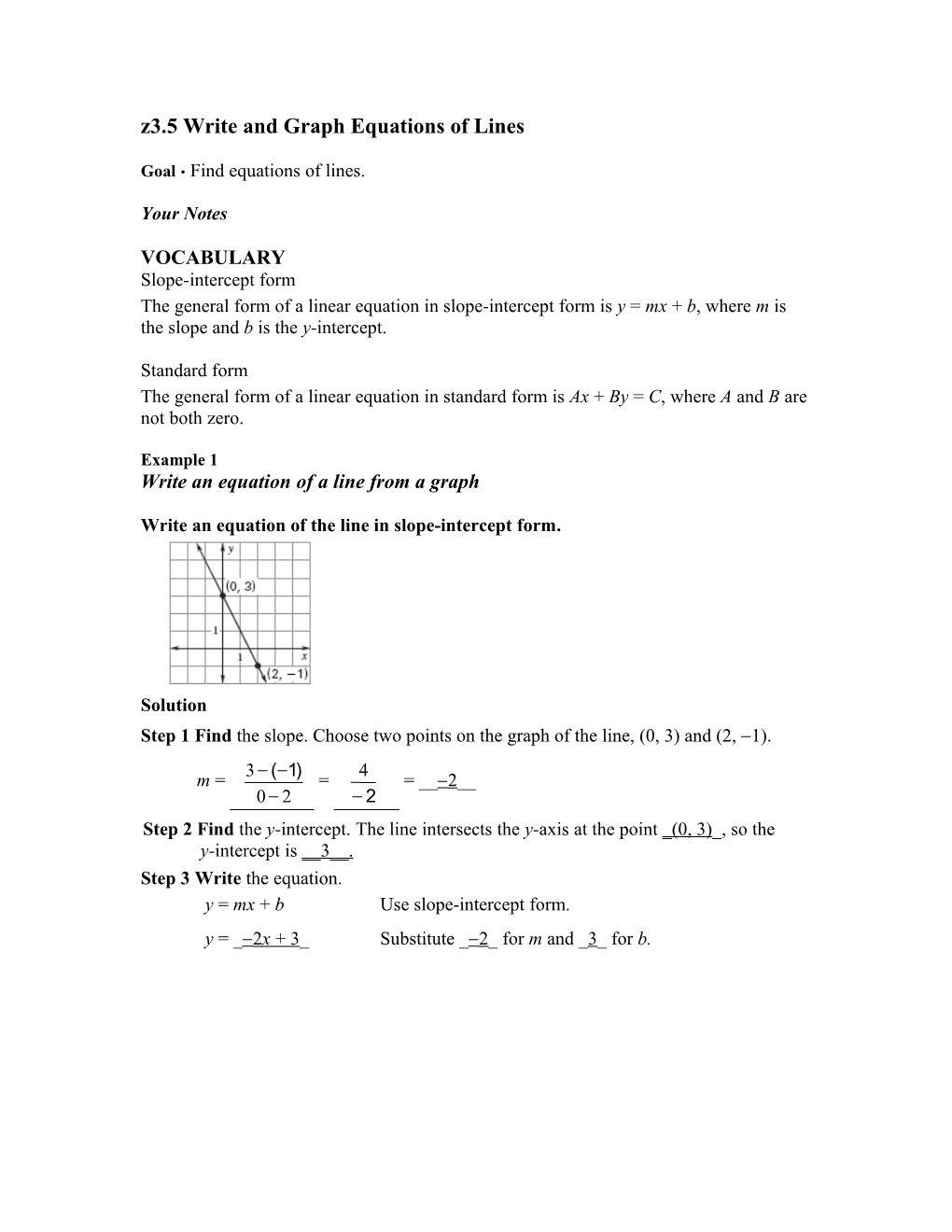 Z3.5 Write and Graph Equations of Lines