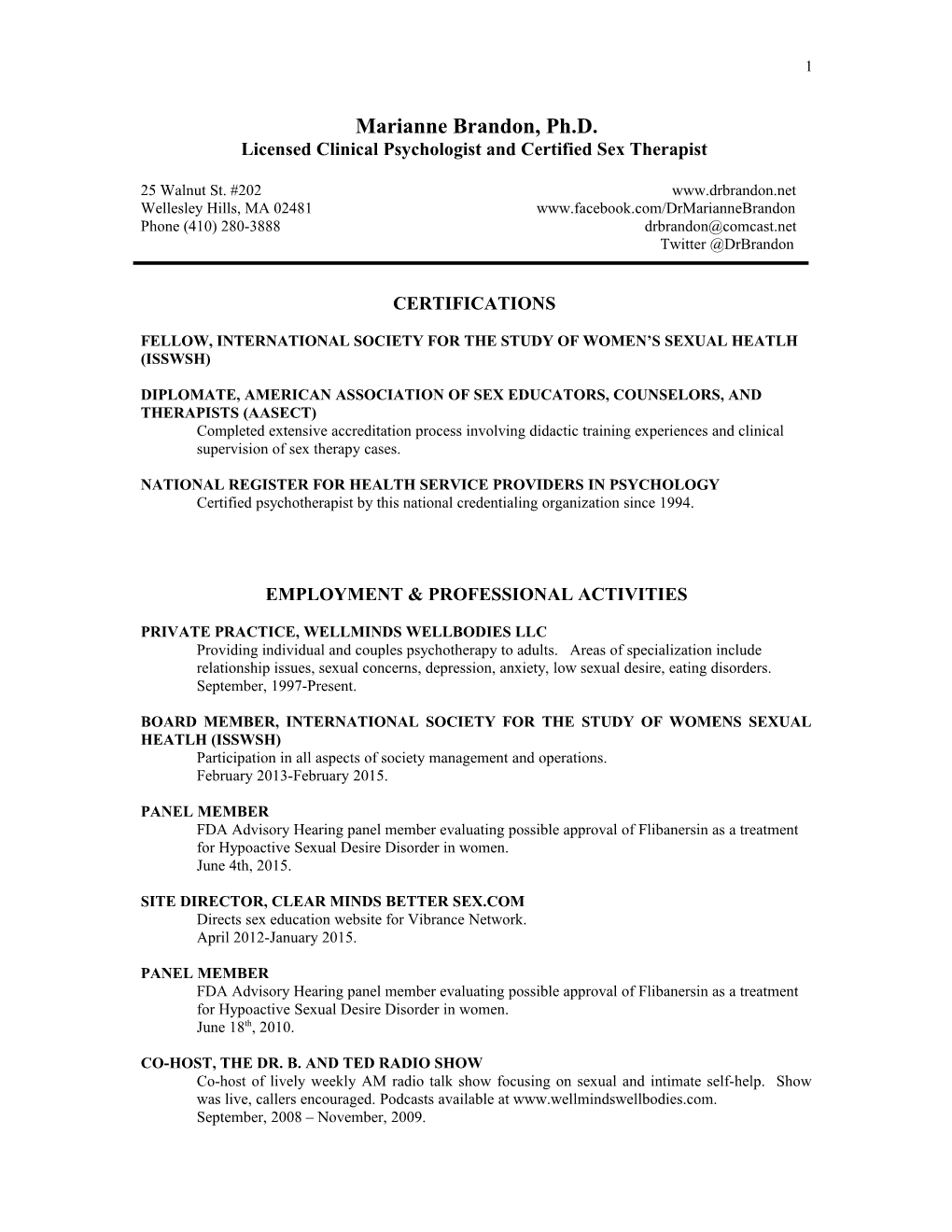 Licensed Clinical Psychologist and Certified Sex Therapist