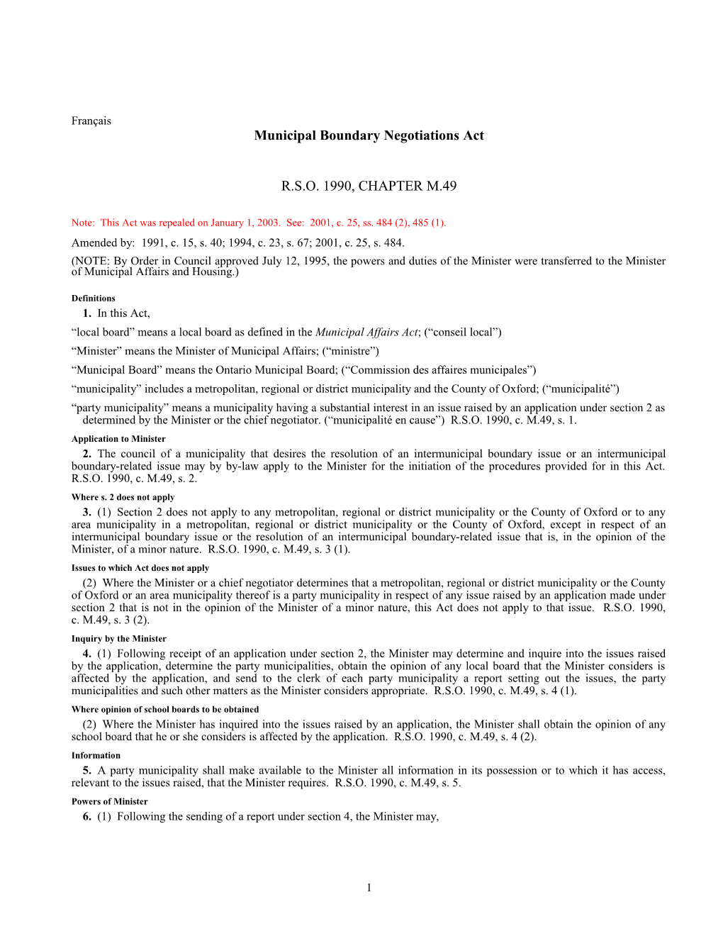Municipal Boundary Negotiations Act, R.S.O. 1990, C. M.49