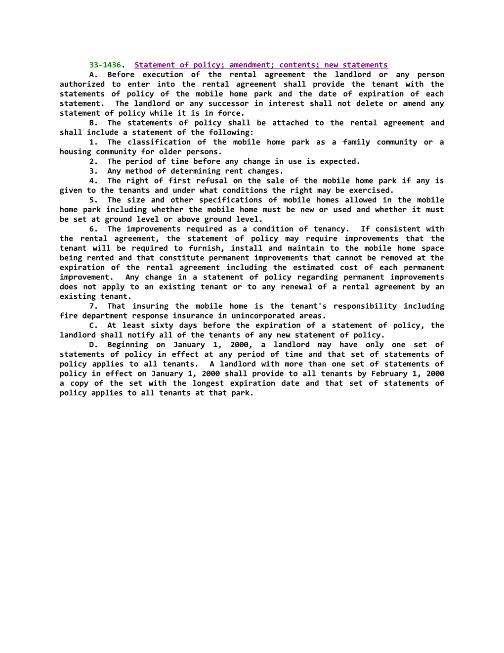 33-1436; Statement of Policy; Amendment; Contents; New Statements