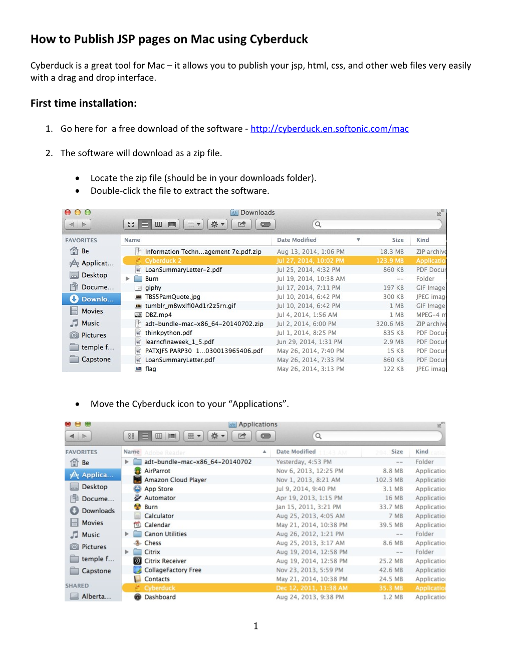 How to Publish JSP Pages on Mac Using Cyberduck