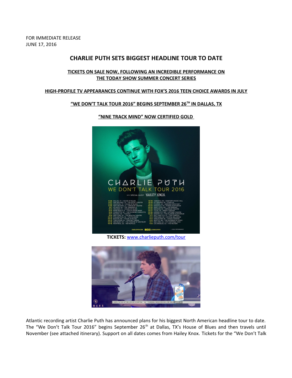 Charlie Puth Sets Biggest Headline Tour to Date