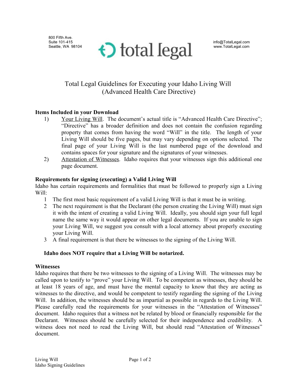 Total Legal Guidelines for Executing Your Idaho Living Will