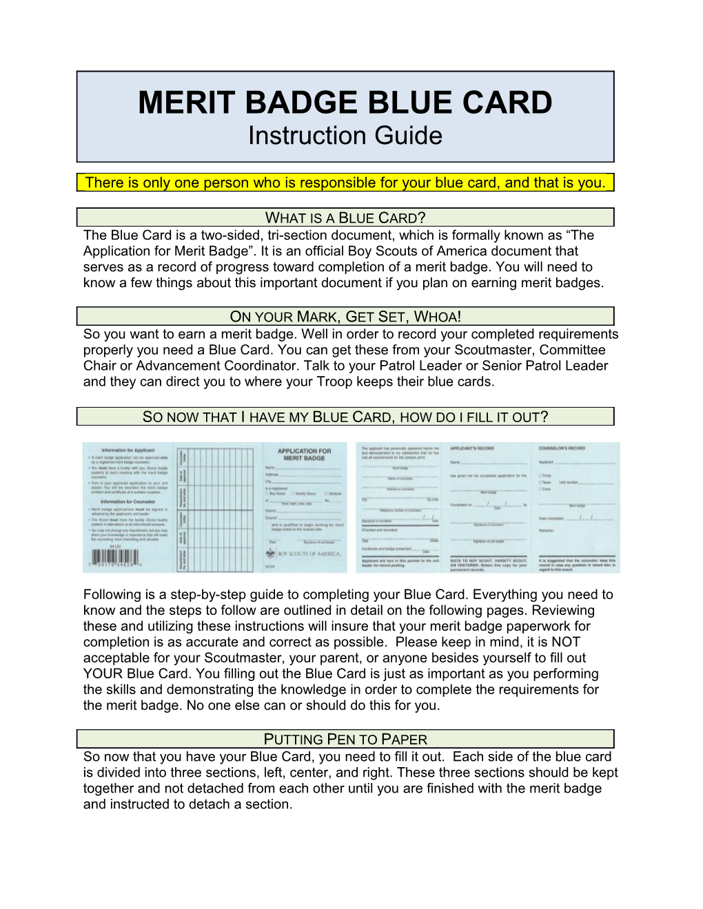 The Blue Card Is a Two-Sided, Tri-Section Document, Which Is Formally Known As the Application