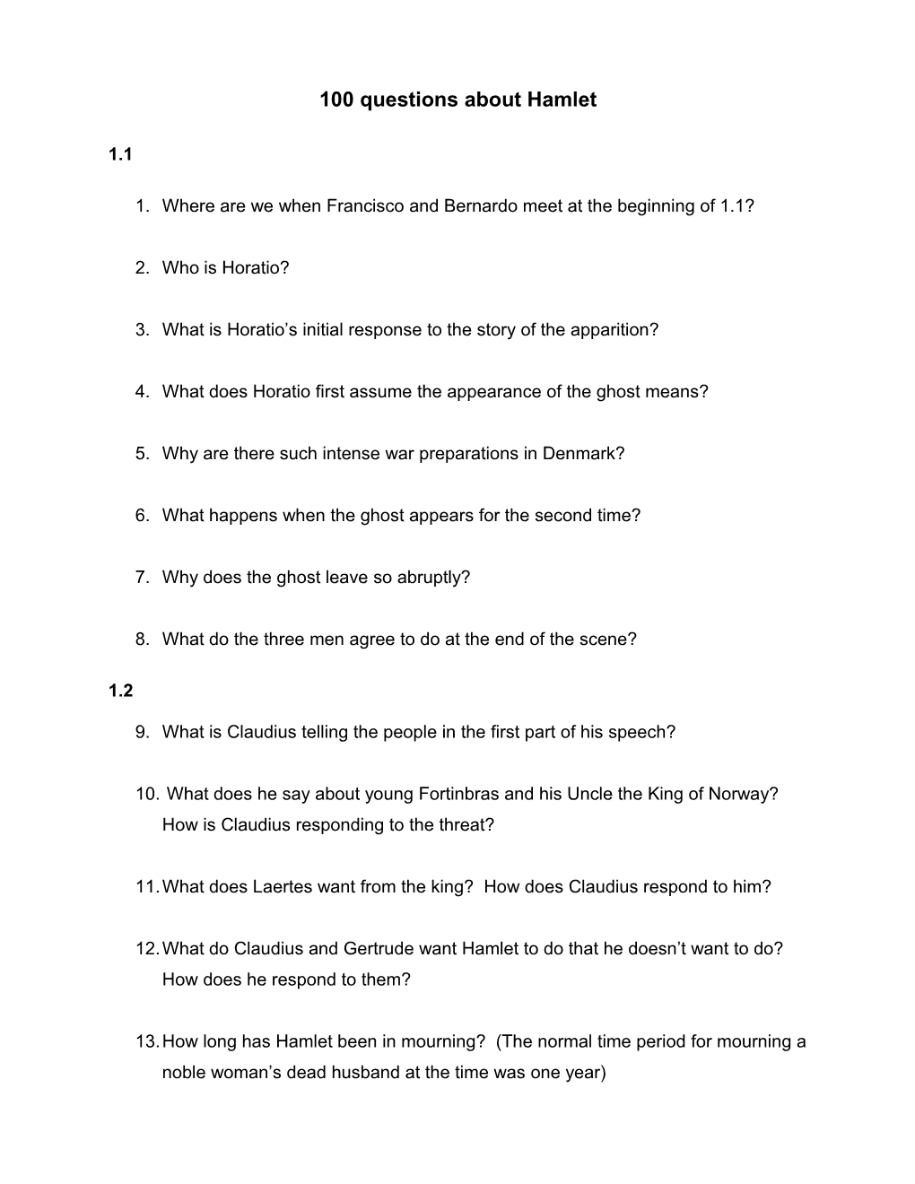 Hamlet Study Guide Questions