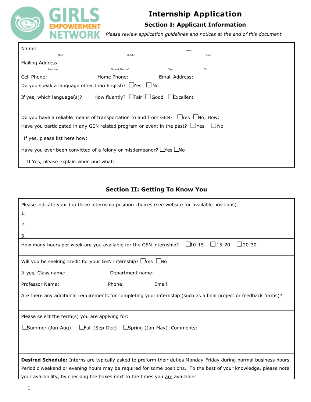 Section I: Applicant Information