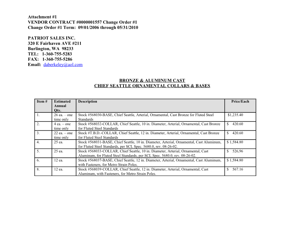 VENDOR CONTRACT #0000001557 Change Order #1