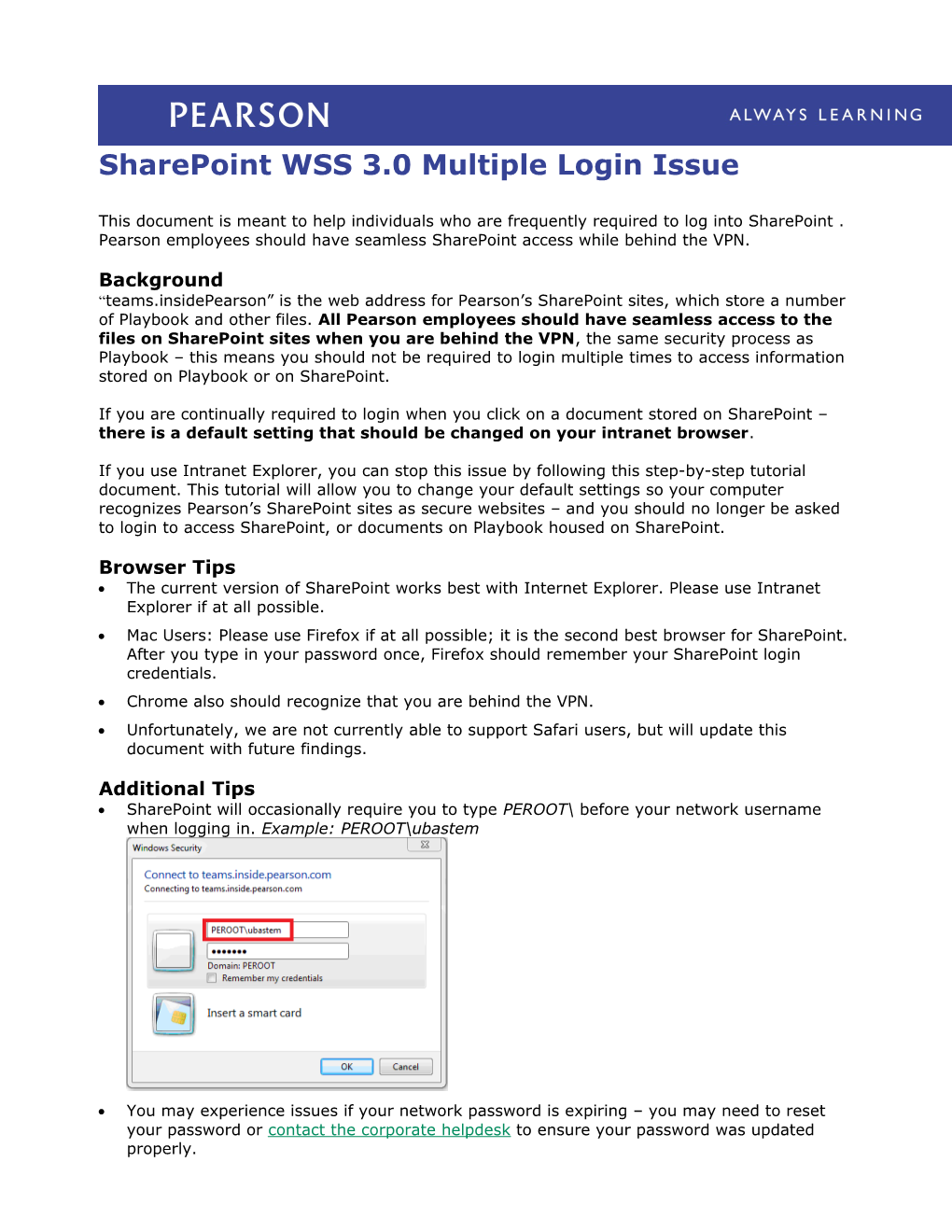 This Document Is Meant to Help Individuals Who Are Frequently Required to Log Into Sharepoint