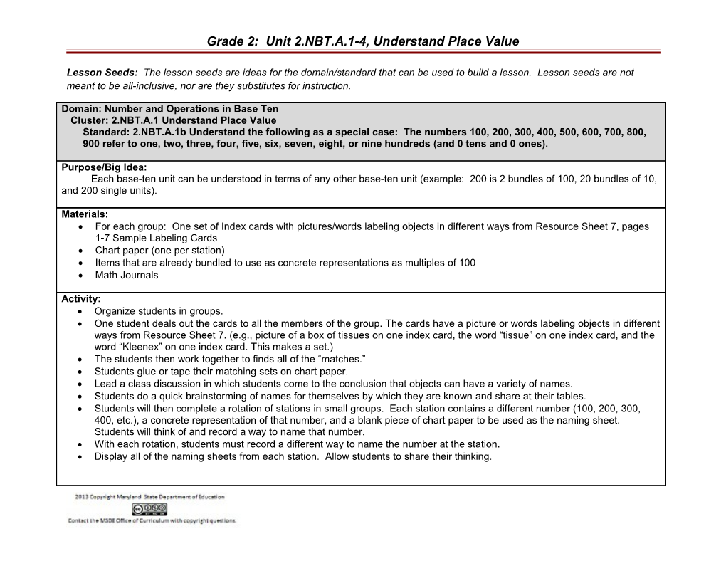 Grade 2: Unit 2.NBT.A.1-4, Understand Place Value