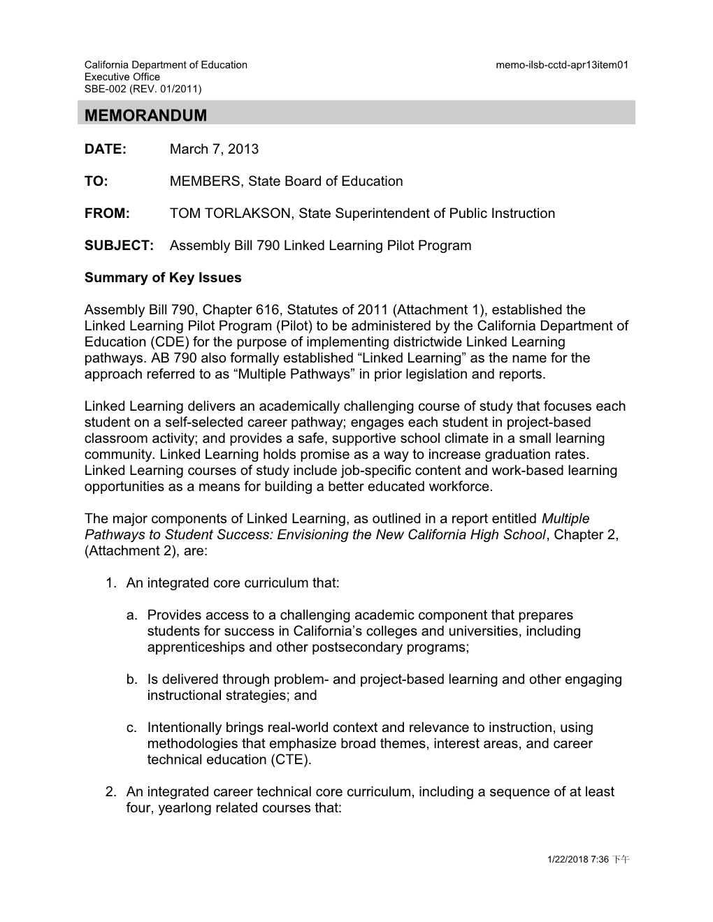 April 2013 Memorandum Item 1 - Information Memorandum (CA State Board of Education)