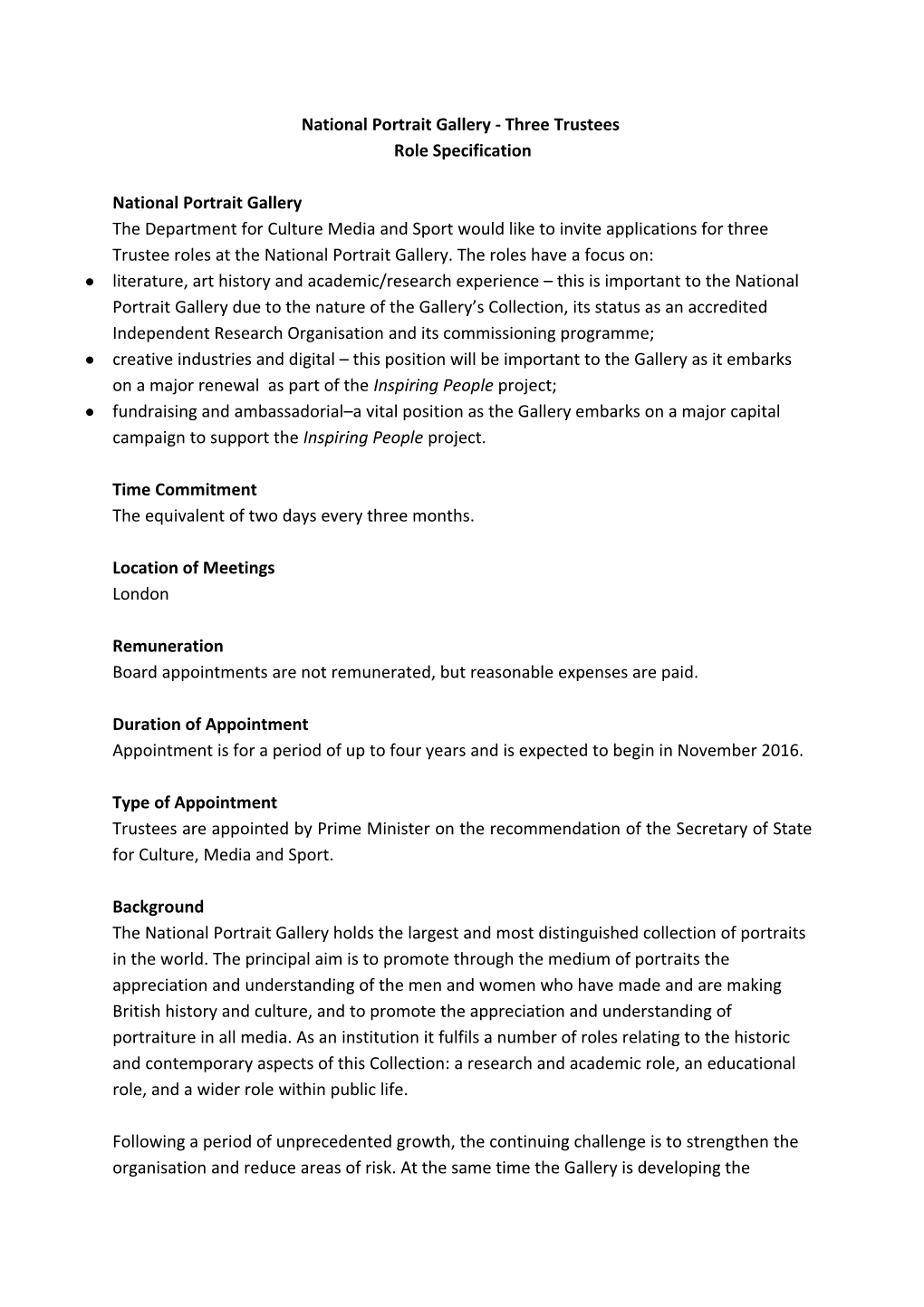 National Portrait Gallery - Three Trustees Role Specification