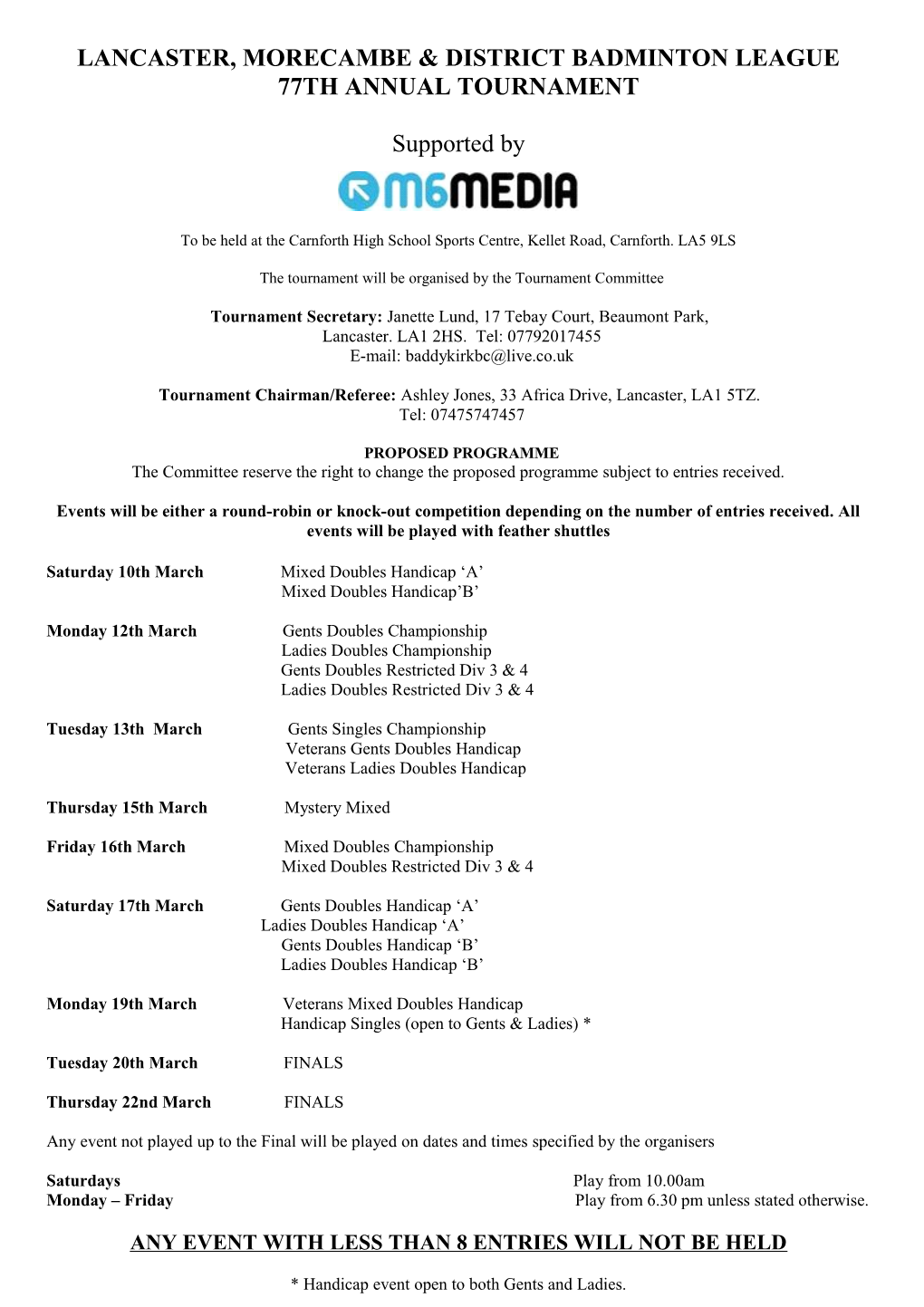 Lancaster, Morecambe & District Badminton League