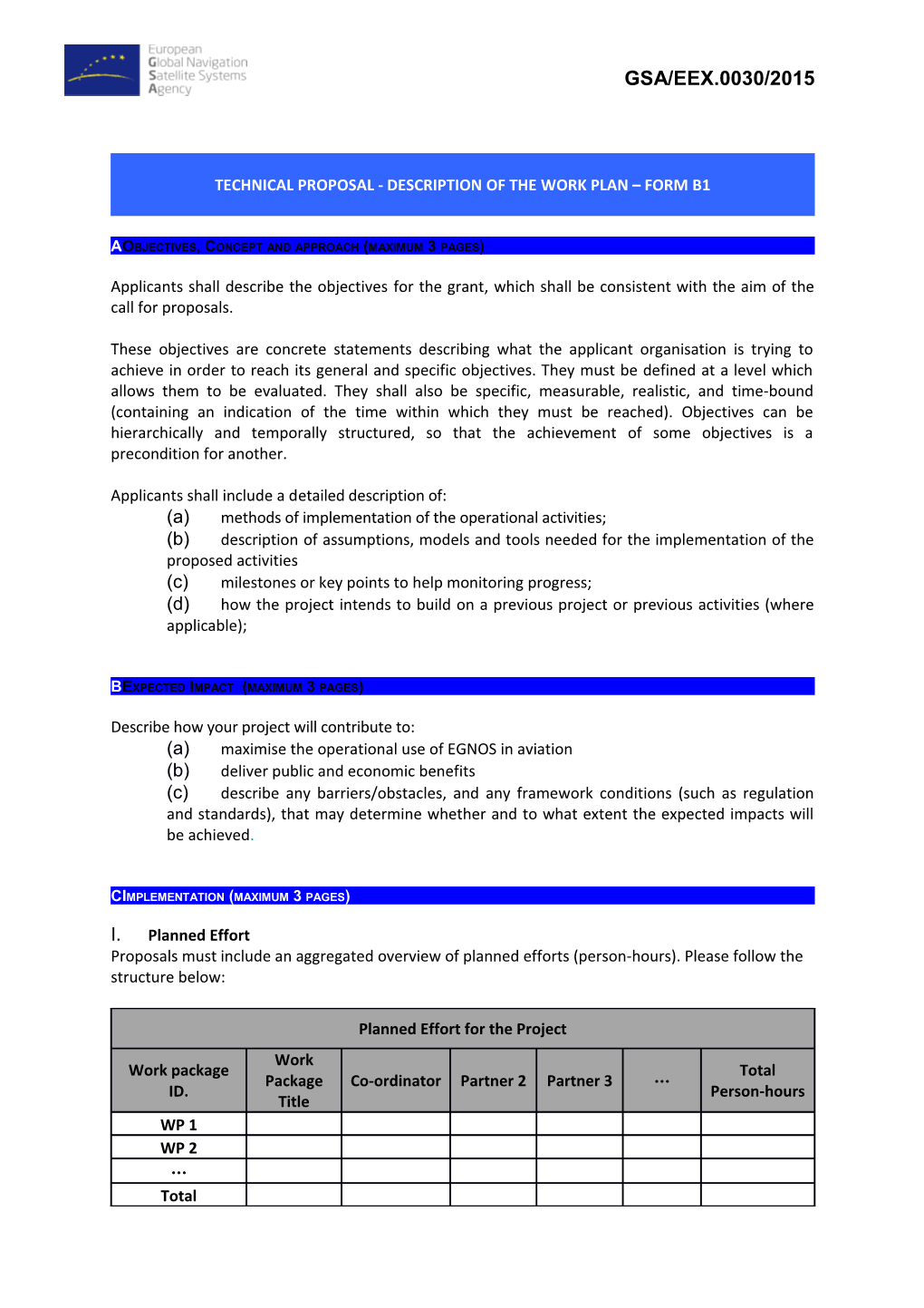Technical Proposal - Description of the Work Plan Form B1