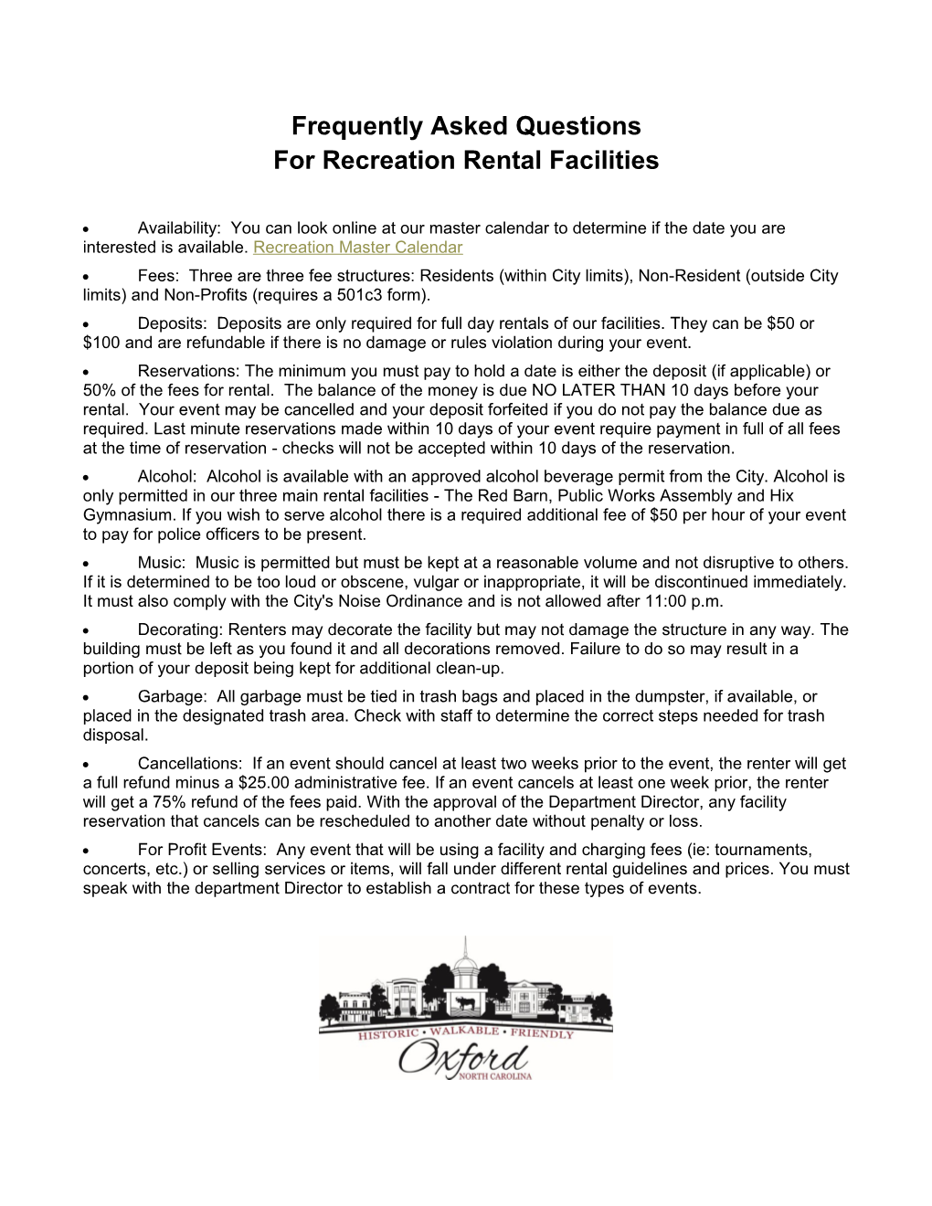 For Recreation Rental Facilities