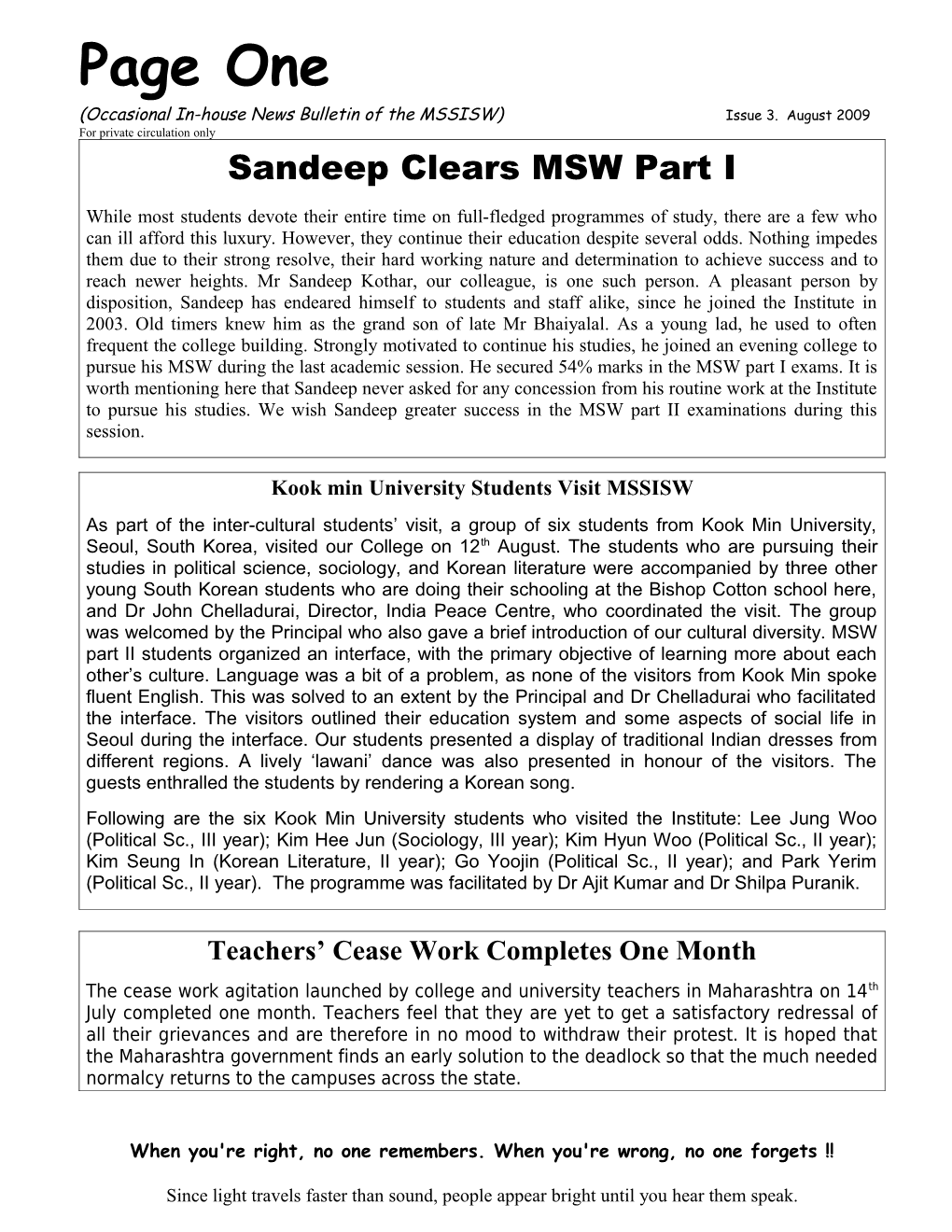Sandeep Clears MSW Part I