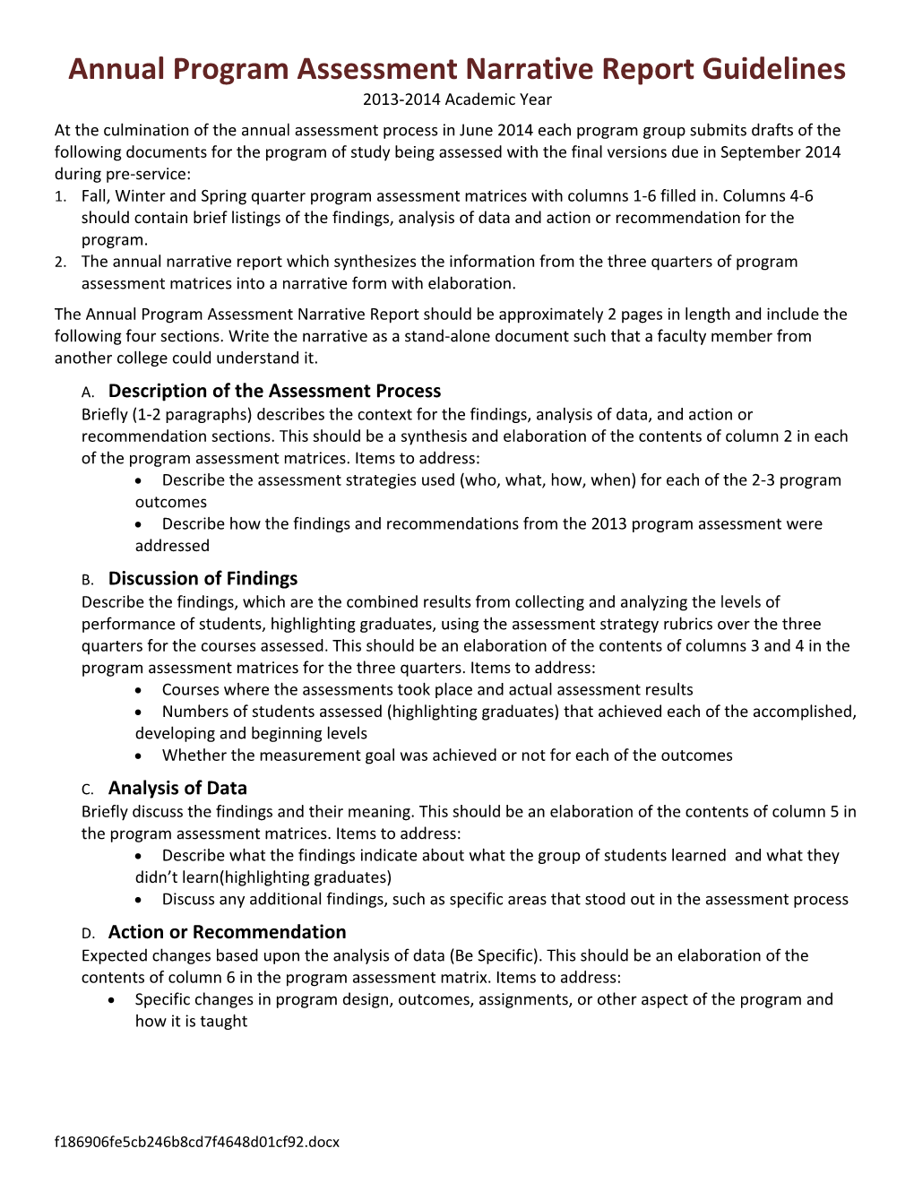 Annual Program Assessment Narrative Report Guidelines