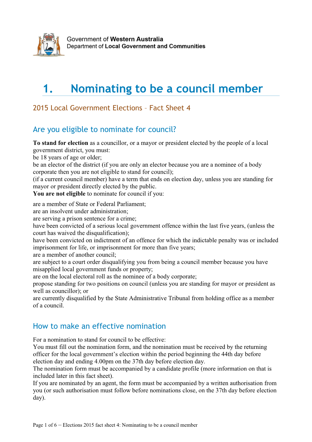2015 Local Government Elections Fact Sheet 4 - Nominating to Be a Council Member