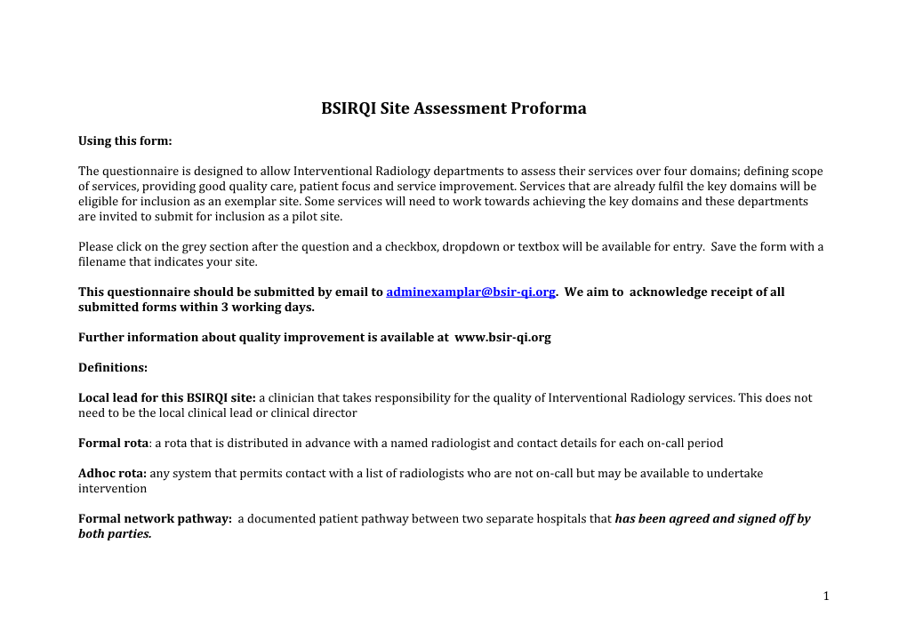 BSIRQI Site Assessment Proforma