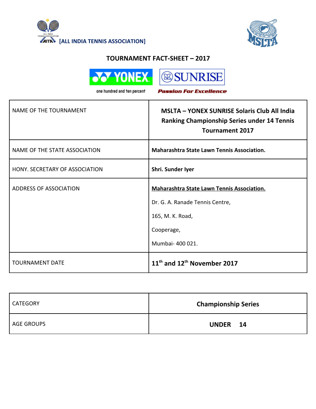 Tournament Fact - Sheet