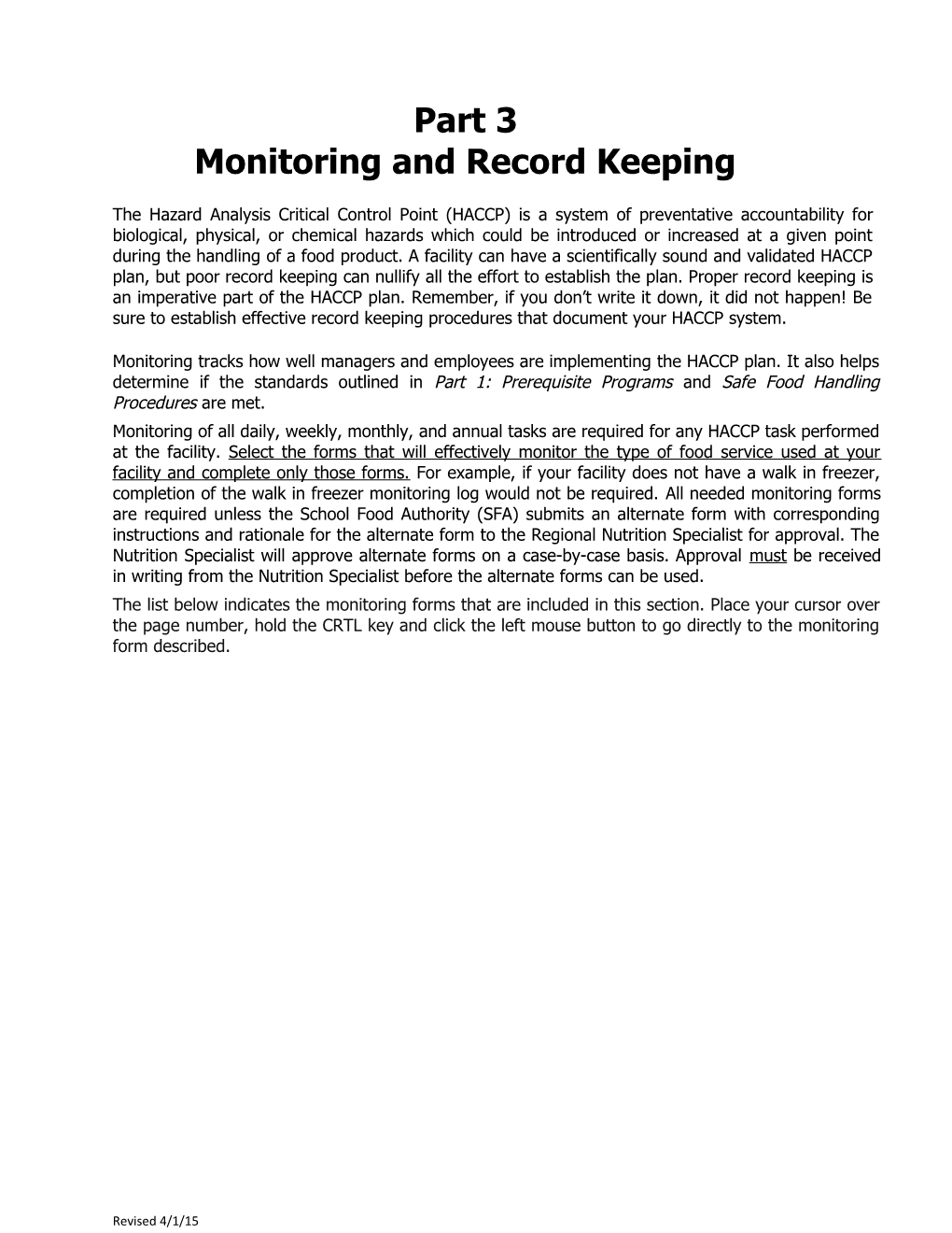 Monitoring and Record Keeping