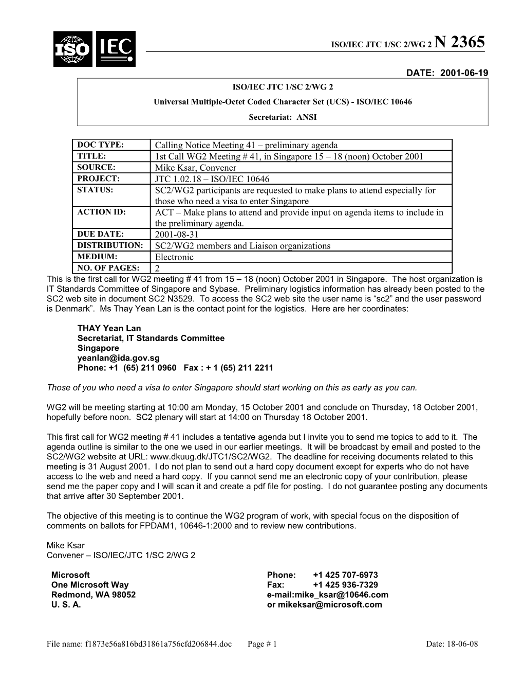 Iso/Iec Jtc 1/Sc 2/Wg 2 s3