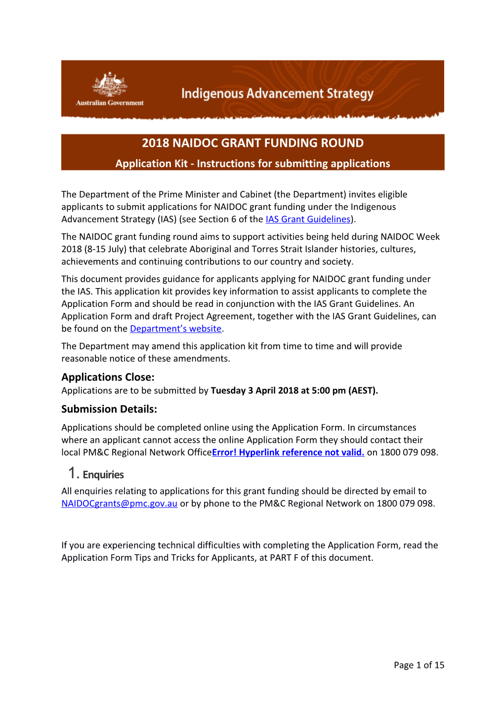2018 NAIDOC Grant Funding Round
