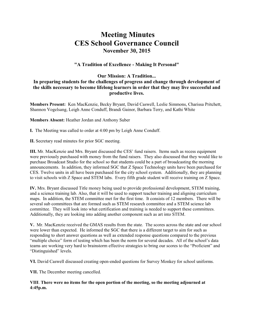 CES School Governance Council