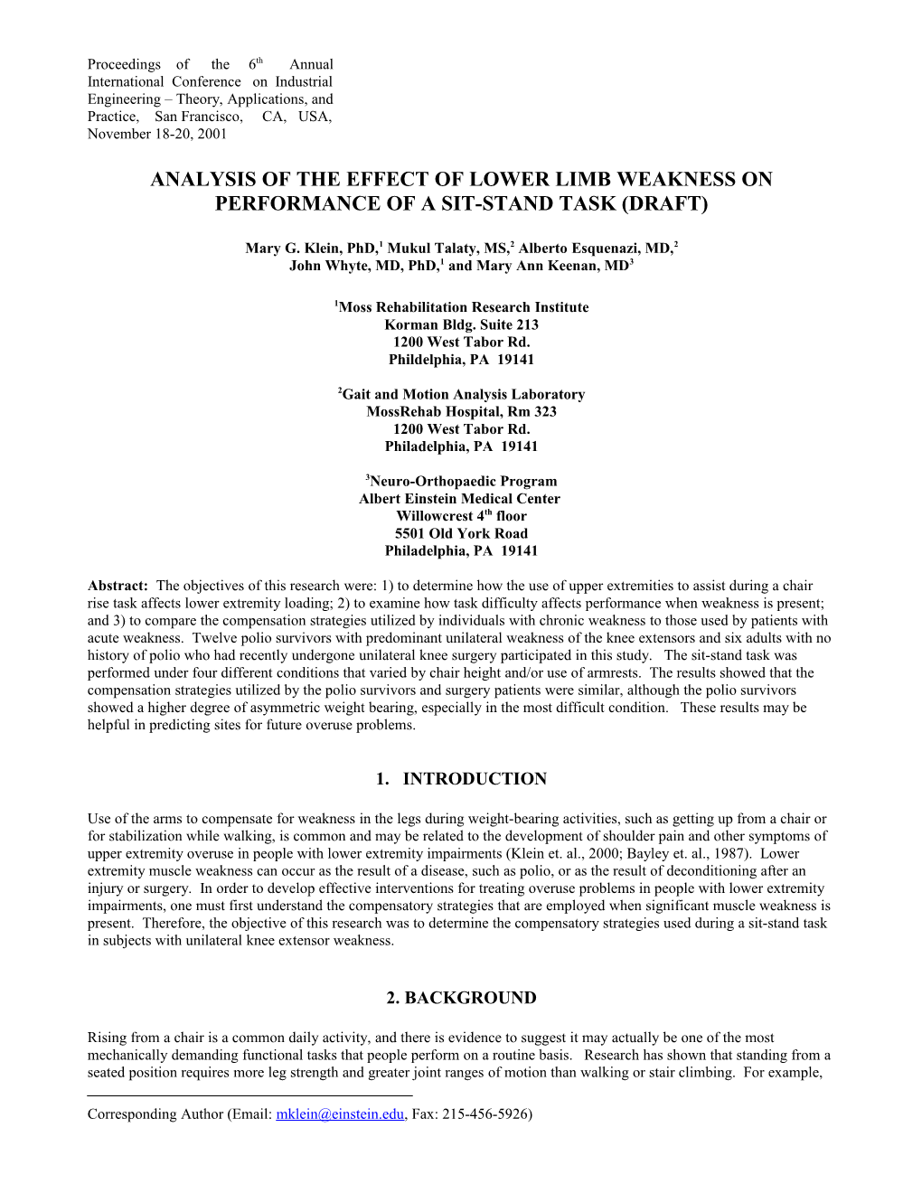 Analysis Of The Effect Of Lower Limb Weakness On Performance Of A Sit-Stand Task