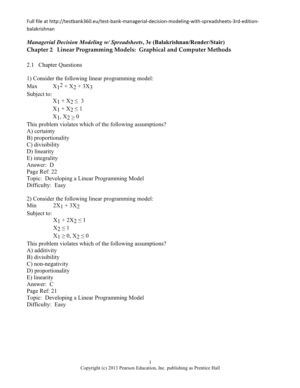Chapter 2 Linear Programming Models: Graphical and Computer Methods