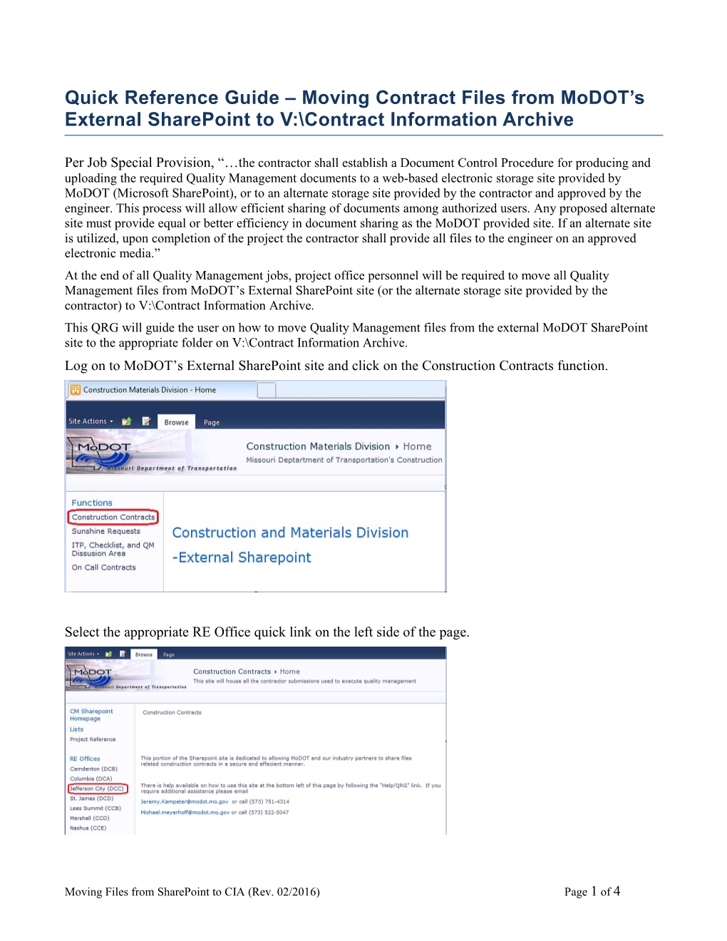 Quick Reference Guide Moving Contract Files from Modot S External Sharepoint to V: Contract
