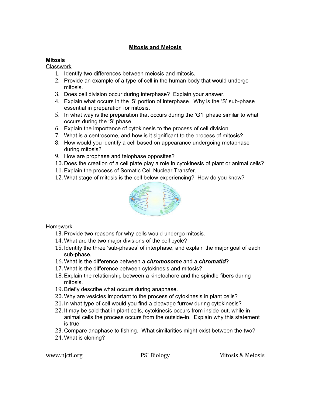 1. Identify Two Differences Between Meiosis and Mitosis