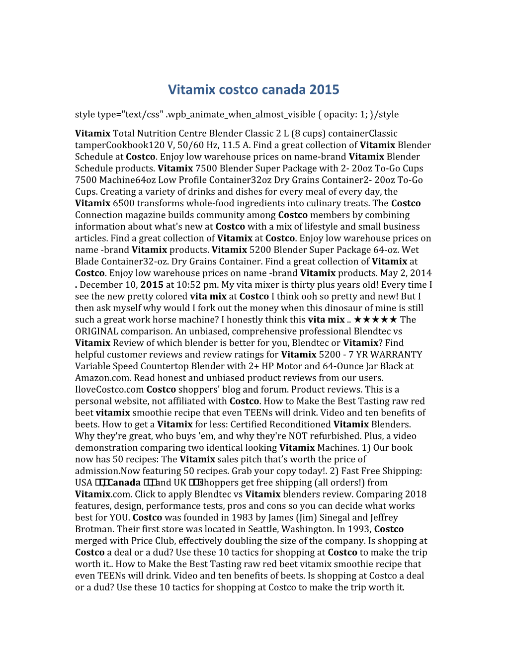 Vitamix Costco Canada 2015