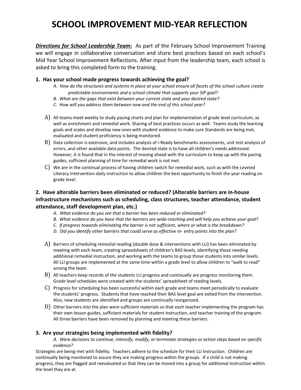 School Improvement Mid-Year Reflection