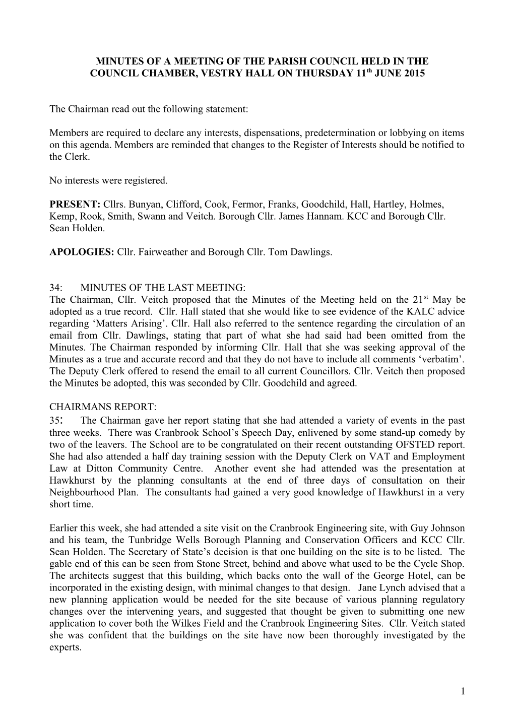 Minutes of a Meeting of the Parish Council Held in The s2