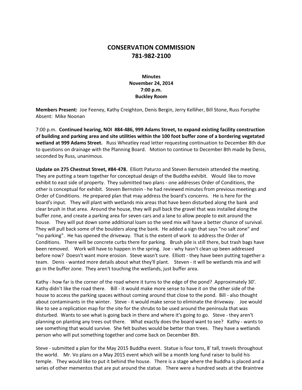 Conservation Commission Minutes November 24, 2014