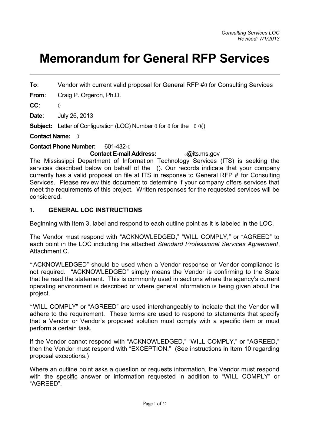 Memorandum for General RFP Configuration s14