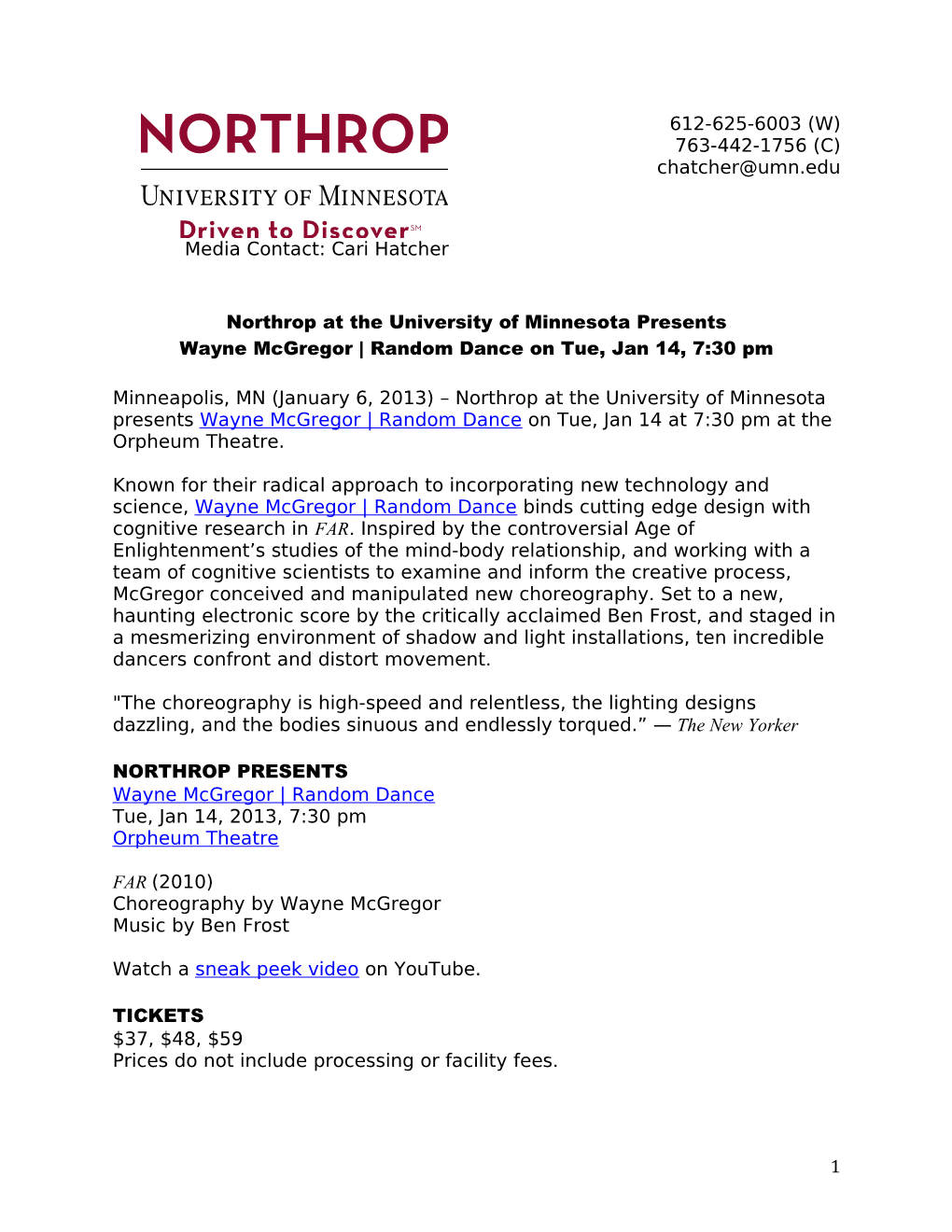 Northrop Moves Presents 2012-13 Northrop Season, Including Northrop Dance, Women of Substance