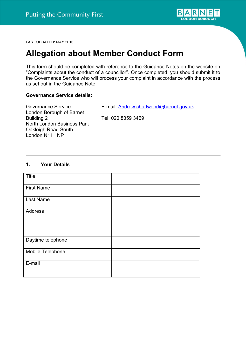 Allegation About Member Conduct Form