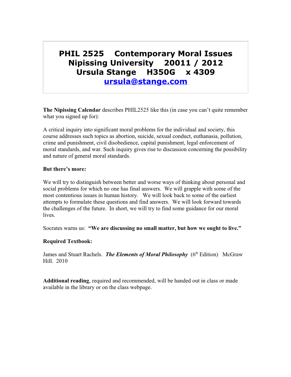 PHIL 2525 Contemporary Moral Issues