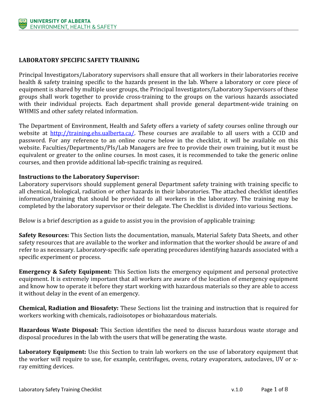 Laboratory Specific Safety Training