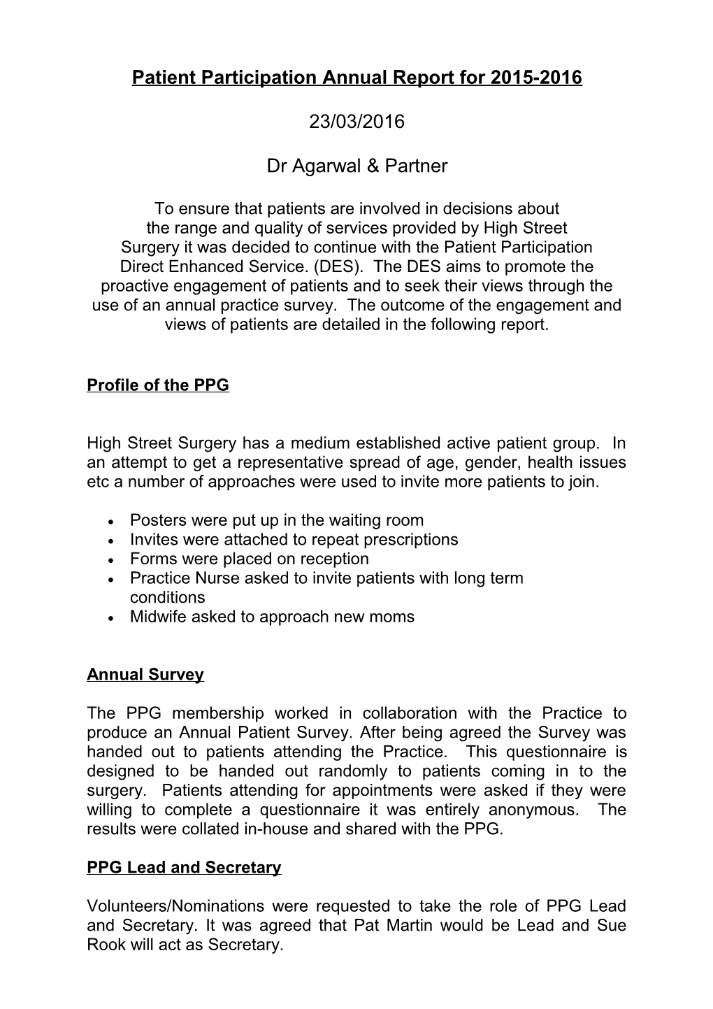 Patient Participation Annual Report for 2015-2016