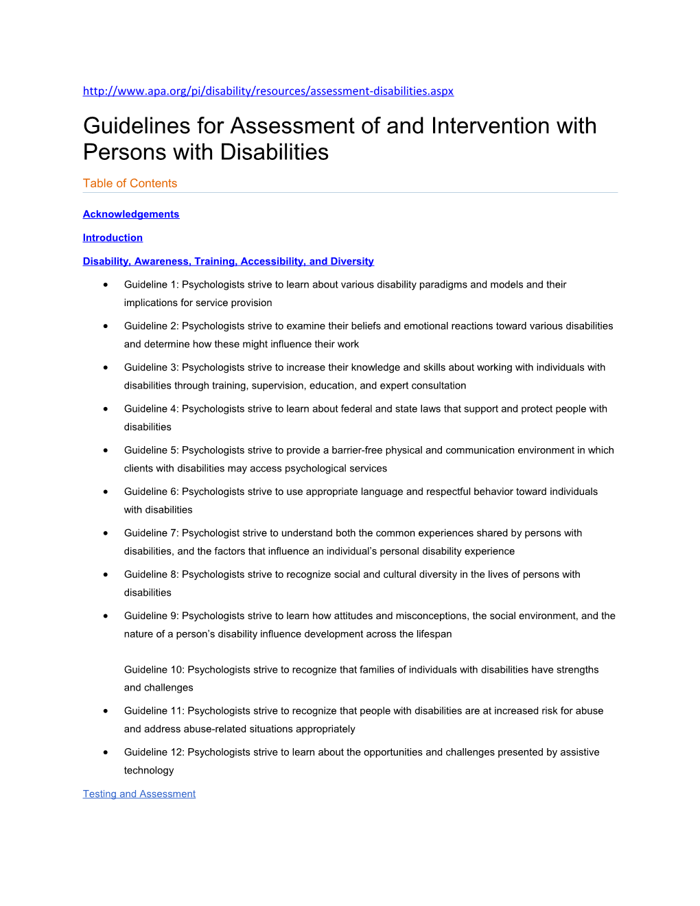Guidelines for Assessment of and Intervention with Persons with Disabilities