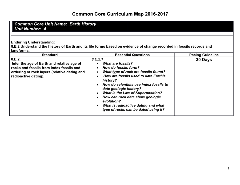 Common Core Curriculum Map 2016-2017