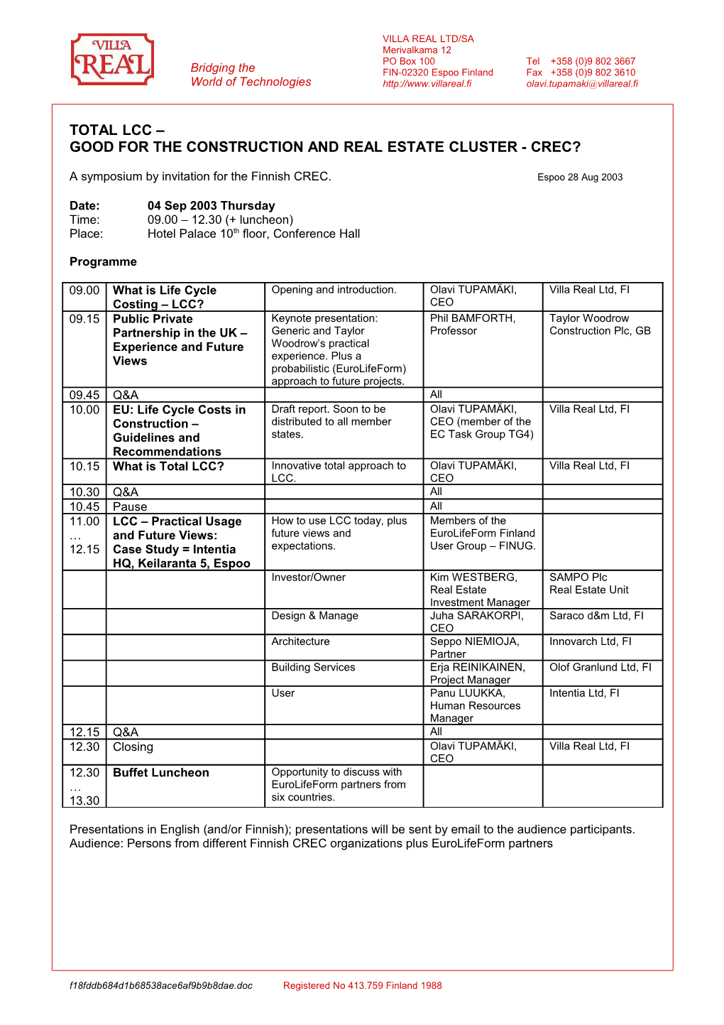 Total LCC Programme