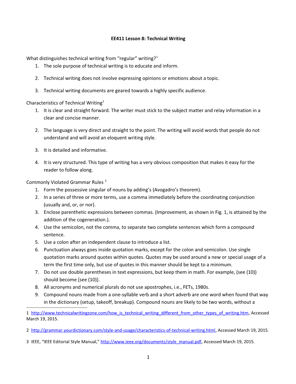EE411 Lesson 8: Technical Writing
