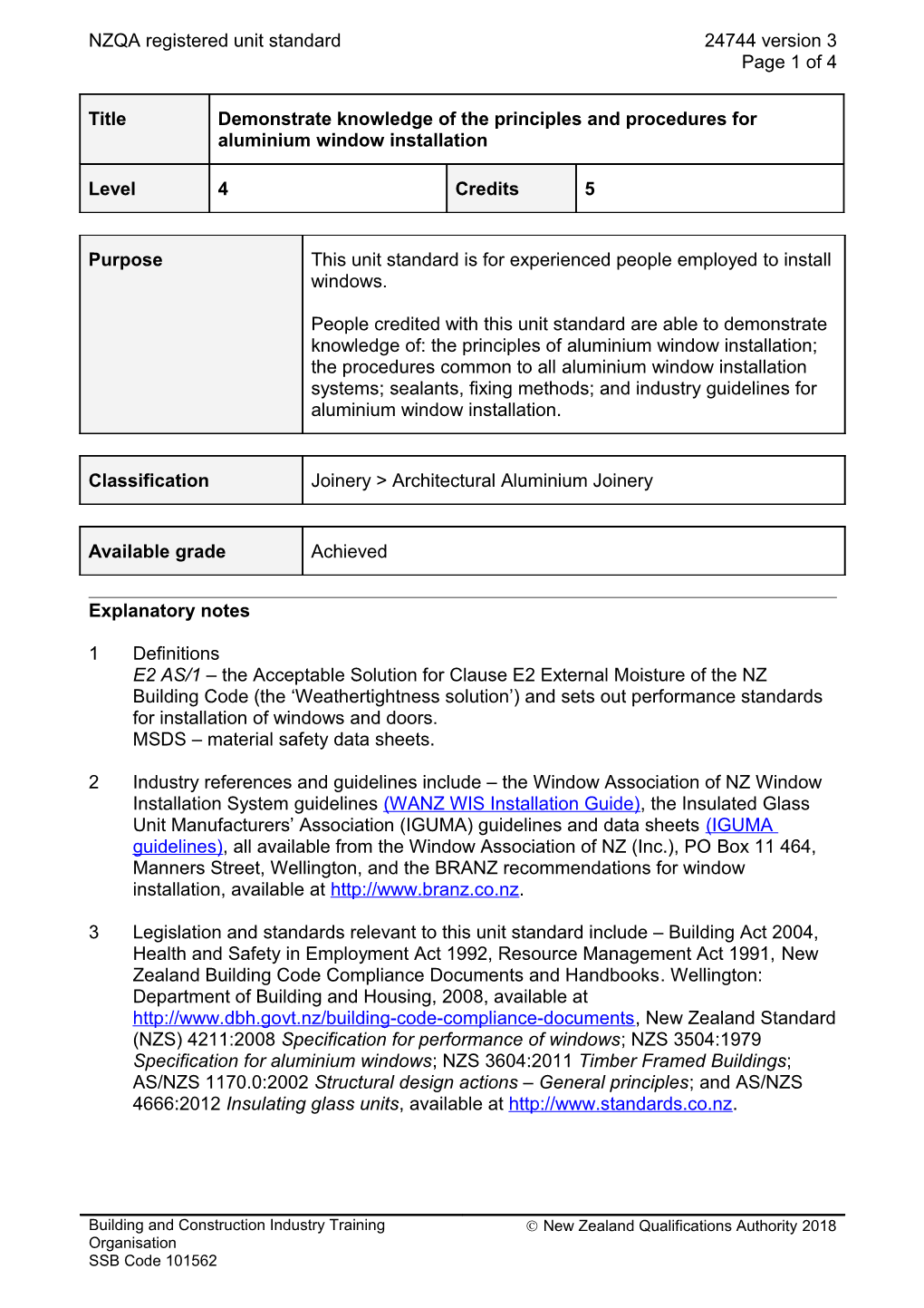 24744 Demonstrate Knowledge of the Principles and Procedures for Aluminium Window Installation